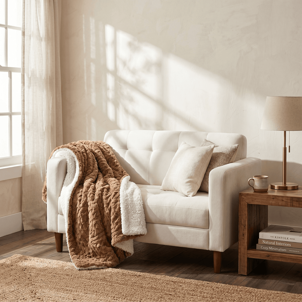 DaDa Bedding brown faux fur throw blanket lifestyle product view