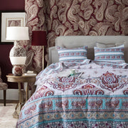 DaDa Bedding Bohemian Summertime White Blue Floral Paisley Bedspread Set (KSX-003) - DaDa Bedding Collection