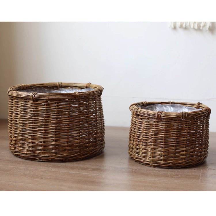 Rustic Round Wicker Planter with Liner (Shipping fees may apply)