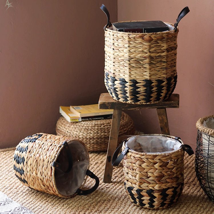 Two-Tone Basket Planter with Leather Handles (Shipping fees may apply)