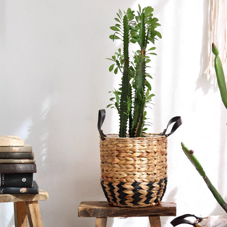 Two-Tone Basket Planter with Leather Handles (Shipping fees may apply)