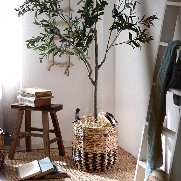 Two-Tone Basket Planter with Leather Handles (Shipping fees may apply)