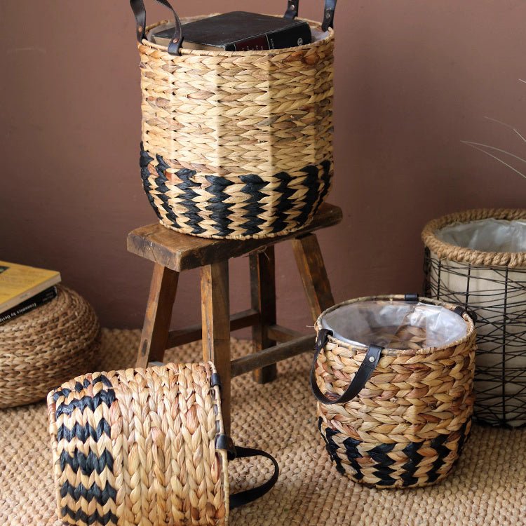 Two-Tone Basket Planter with Leather Handles (Shipping fees may apply)