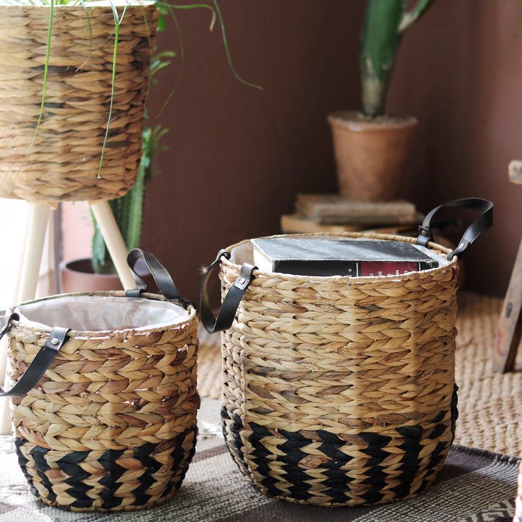 Two-Tone Basket Planter with Leather Handles (Shipping fees may apply)