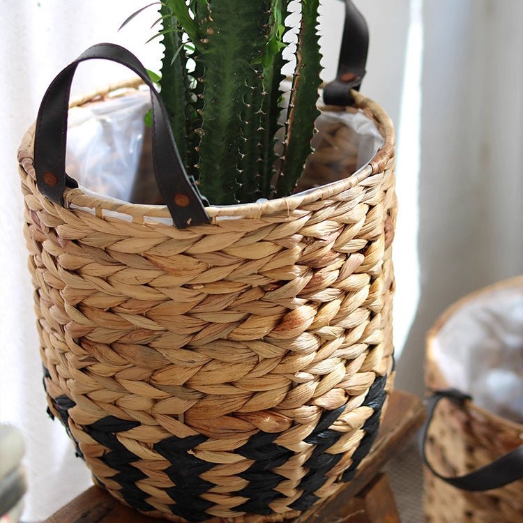 Two-Tone Basket Planter with Leather Handles (Shipping fees may apply)