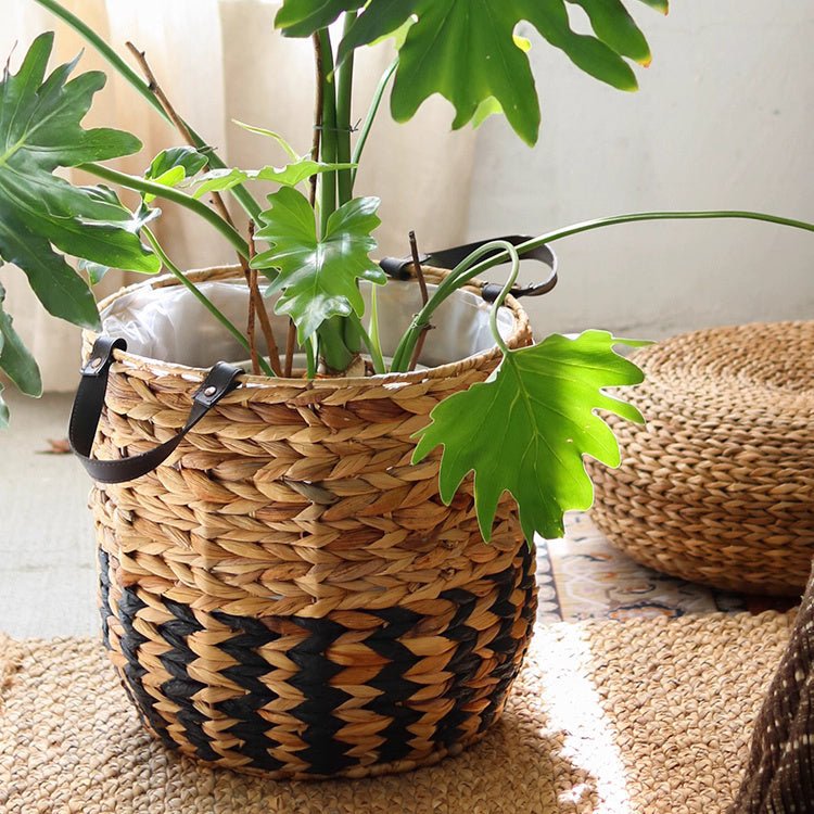 Two-Tone Basket Planter with Leather Handles (Shipping fees may apply)