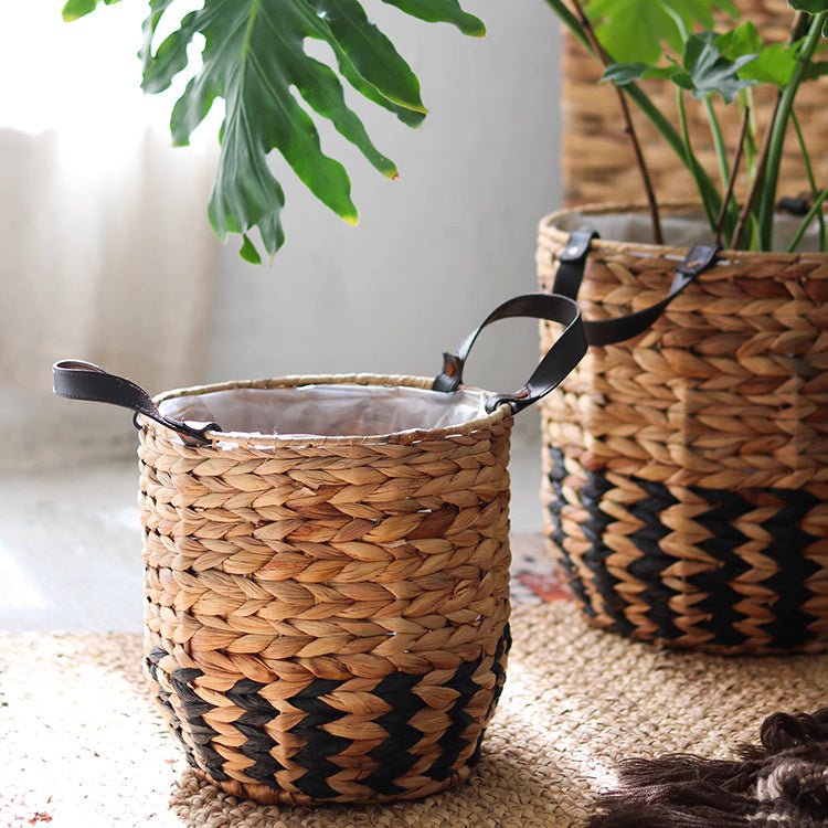 Two-Tone Basket Planter with Leather Handles (Shipping fees may apply)