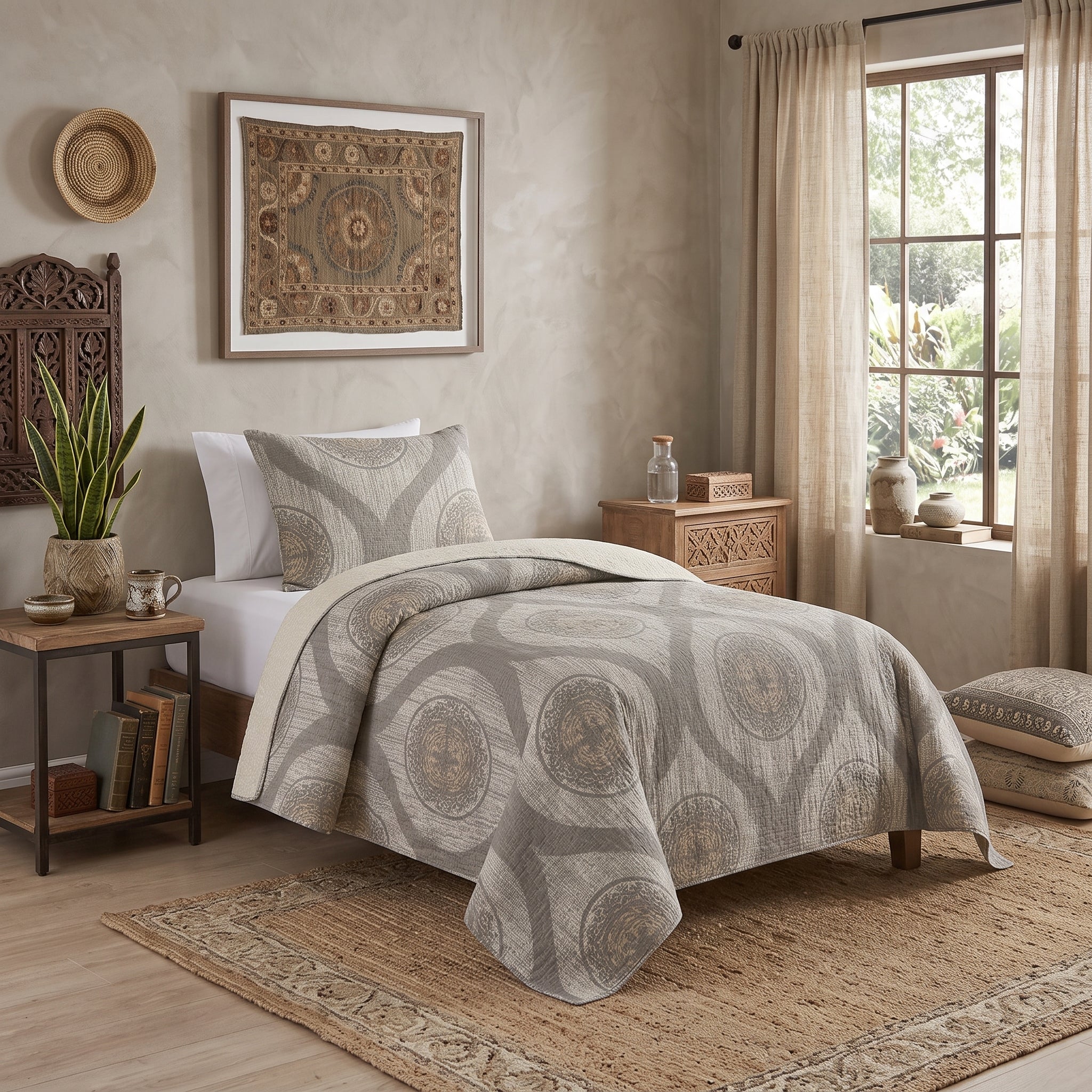 DaDa Bedding Rustic Grey Mosaic Distressed Medallion Reversible Quilted Bedspread Set (SD16299)