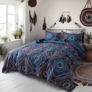 DaDa Bedding Farmhouse Bohemian Native Rustic Navy Blue Geometric Diamond Shapes Bedspread Set (KSX-001) - DaDa Bedding Collection