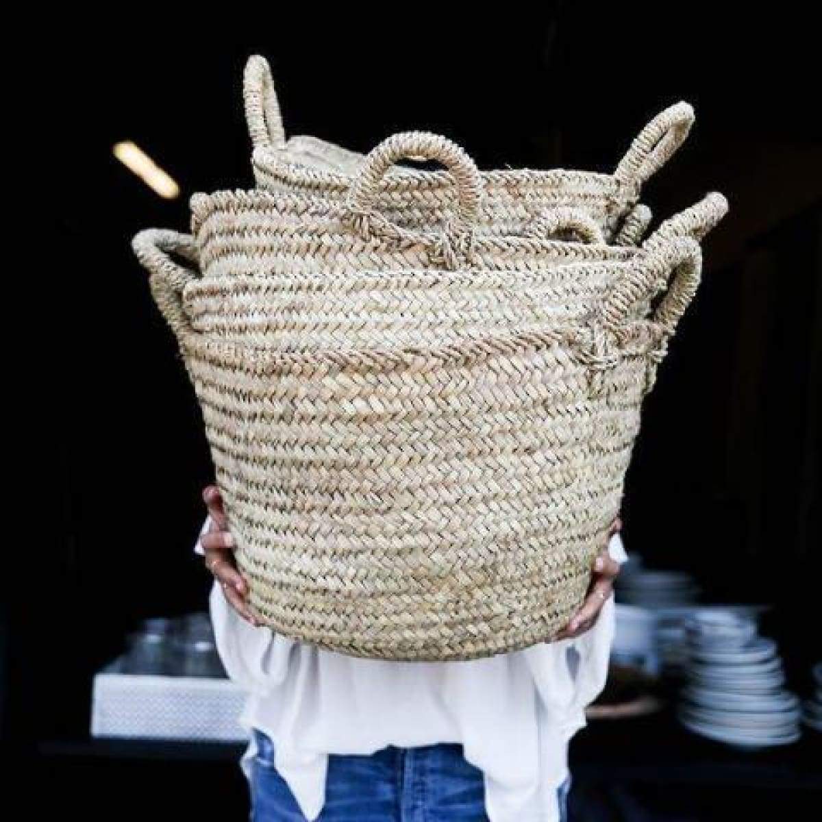 Handwoven Moroccan Basket for Blankets & Storage