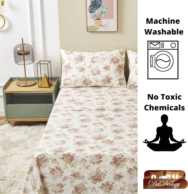 DaDa Bedding Hint of Mint Dainty Cottage Floral Roses Cotton Flat Sheet Only w/ Pillow Case (3036) - DaDa Bedding Collection