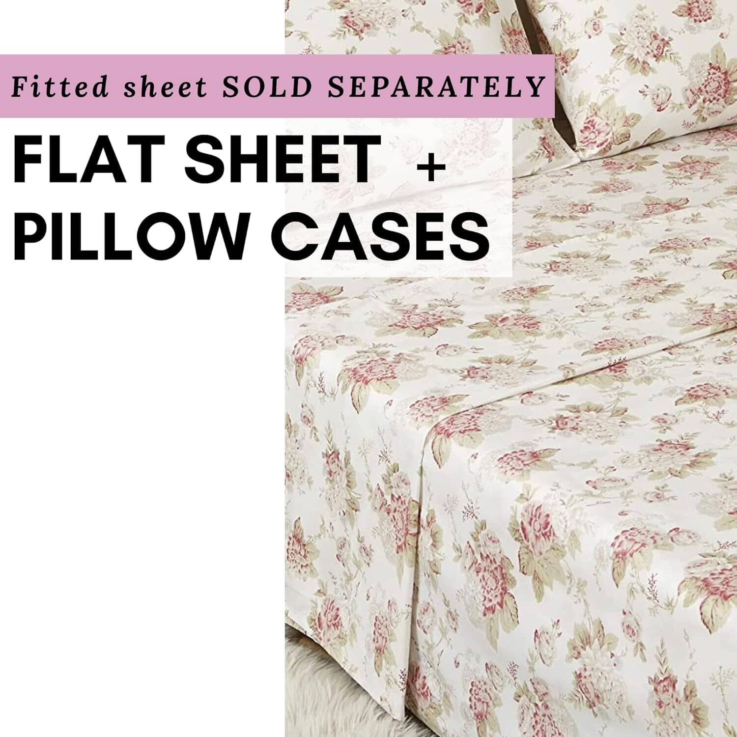 DaDa Bedding Hint of Mint Dainty Cottage Floral Roses Cotton Flat Sheet Only w/ Pillow Case (3036) - DaDa Bedding Collection