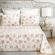 DaDa Bedding Hint of Mint Dainty Cottage Floral Roses Cotton Flat Sheet Only w/ Pillow Case (3036) - DaDa Bedding Collection