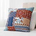 real Colorful patchwork pillow 26x 26 euro sham on a white bed