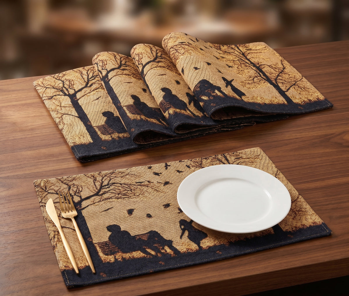 DaDalogy Bedding Set of 4 Pieces Autumn Birds Blessing Tapestry Dining Placemats 13” x 19” (Thanksgiving)