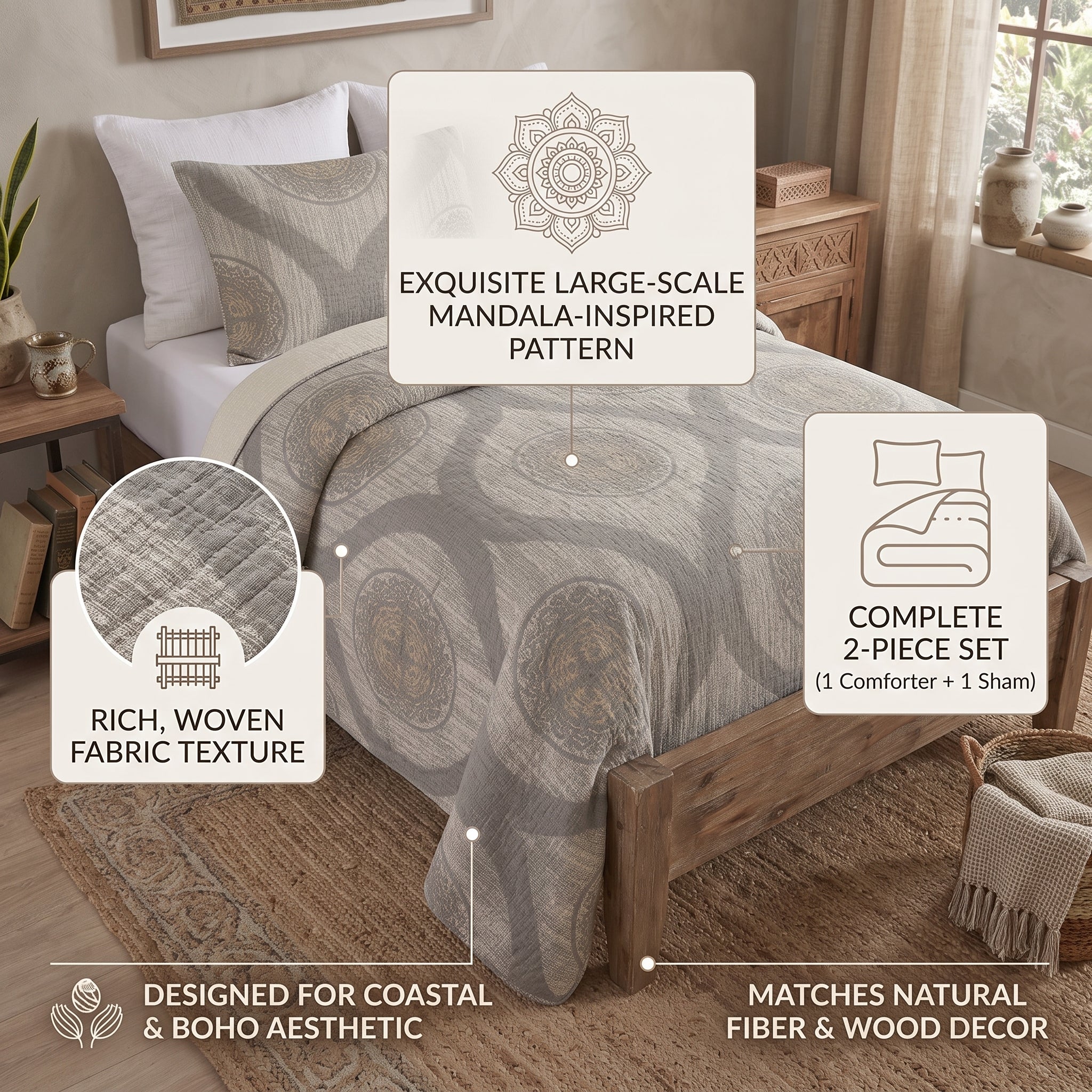 DaDa Bedding Rustic Grey Mosaic Distressed Medallion Reversible Quilted Bedspread Set (SD16299)