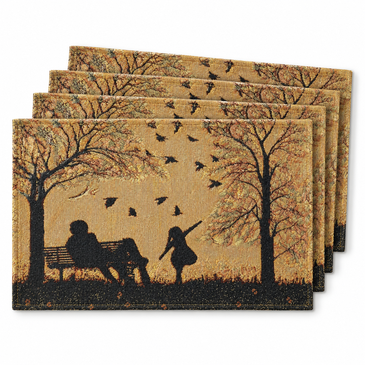 Set of 4 Pieces Autumn Birds Blessing Tapestry Dining Placemats 13” x 19”