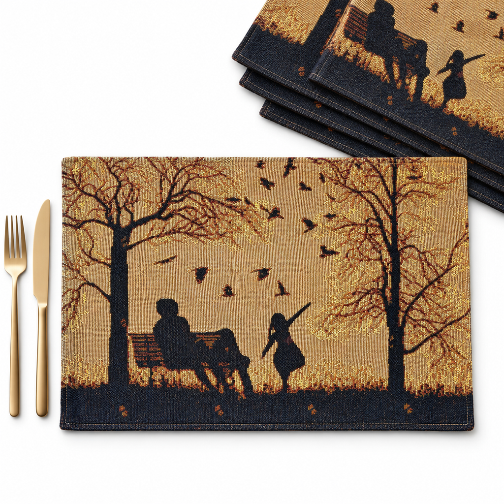 Set of 4 Pieces Autumn Birds Blessing Tapestry Dining Placemats 13” x 19”