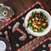 DaDa Bedding Peppermint Joy Red Black Holiday Tapestry Dining Table Runner (12904) - DaDa Bedding Collection