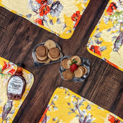 DaDa Bedding Radiant Sunshine Yellow Floral Dining Table Placemats - Set of 4-Pieces Quilted Hummingbirds Farmhouse Red Flowers - 13 x 19 - DaDa Bedding Collection