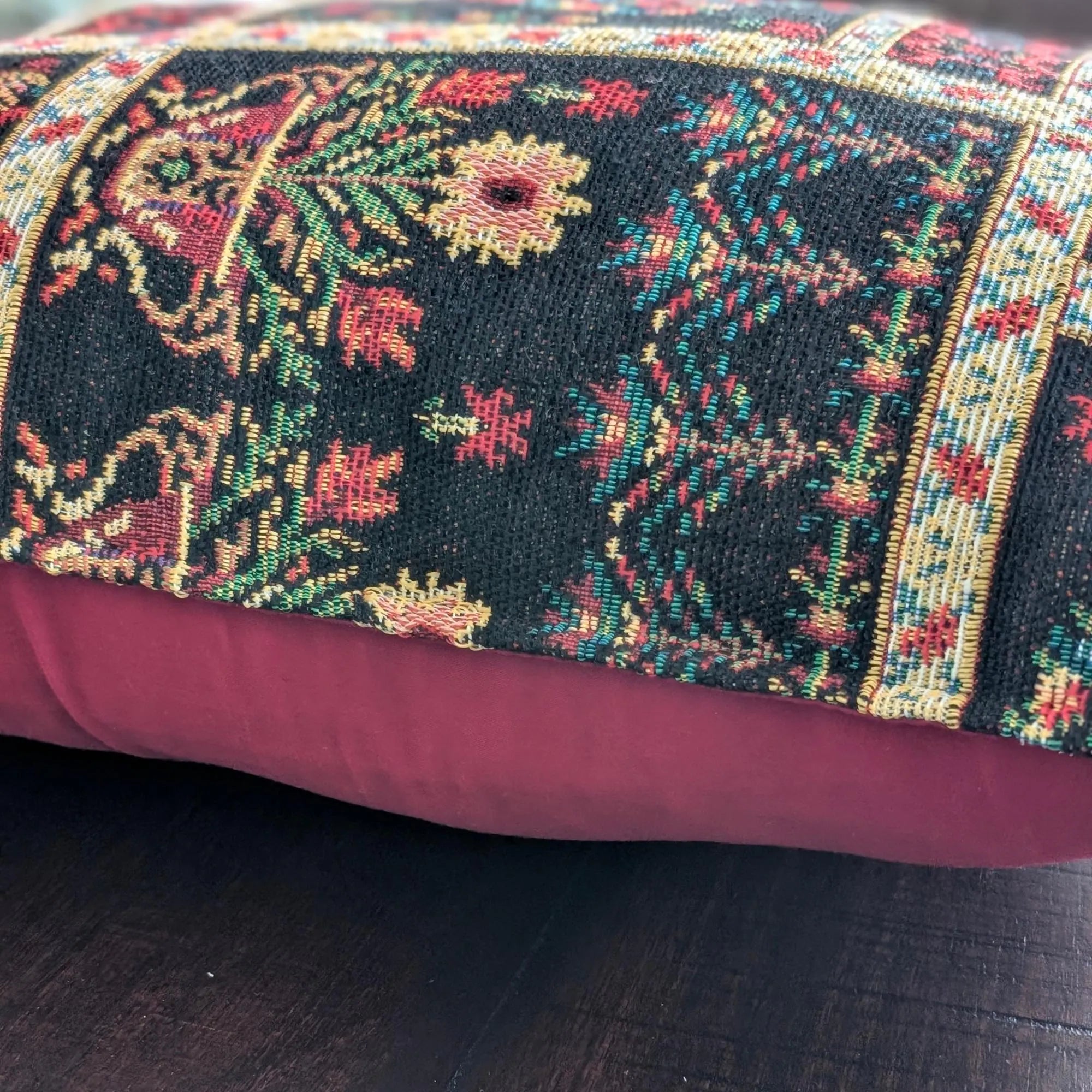 Handmade Persian Kilim Lumbar Pillow: Vintage Boho Decor (19x12")