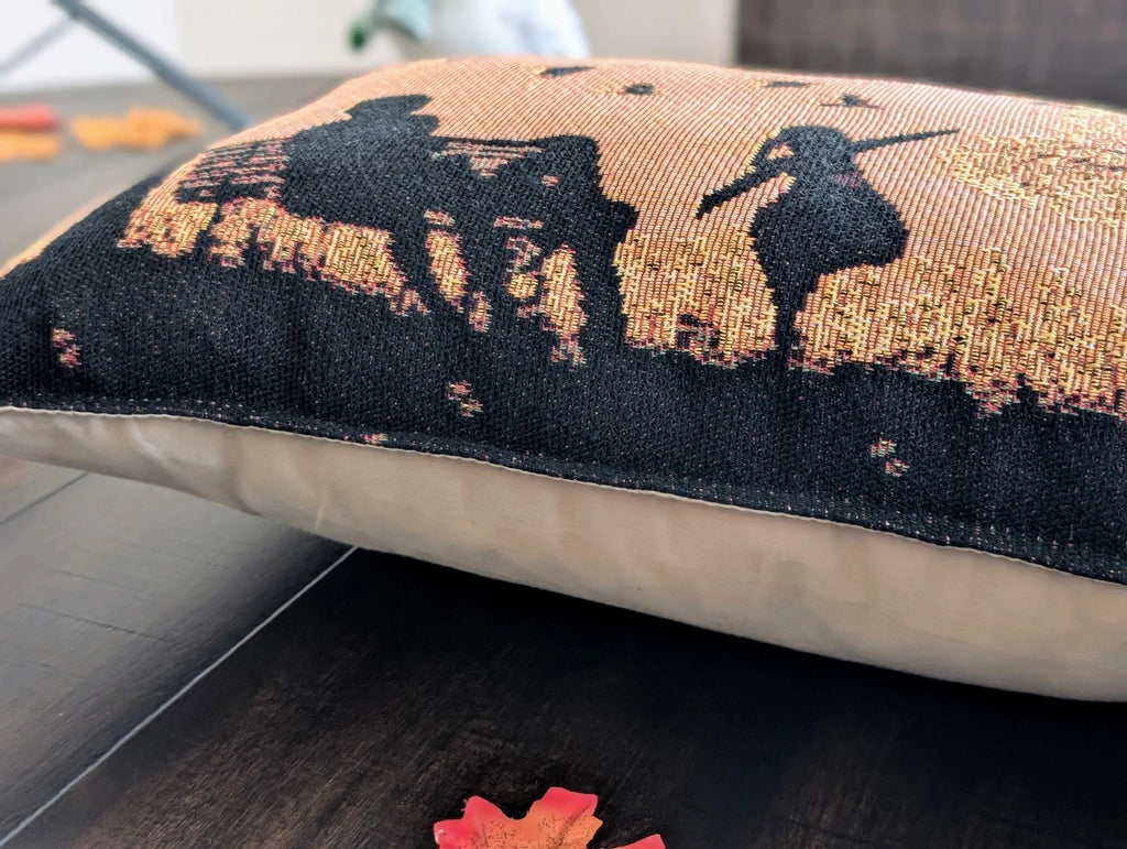 Handmade Tapestry Lumbar Pillow – Rustic Autumn Silhouette, 12x19