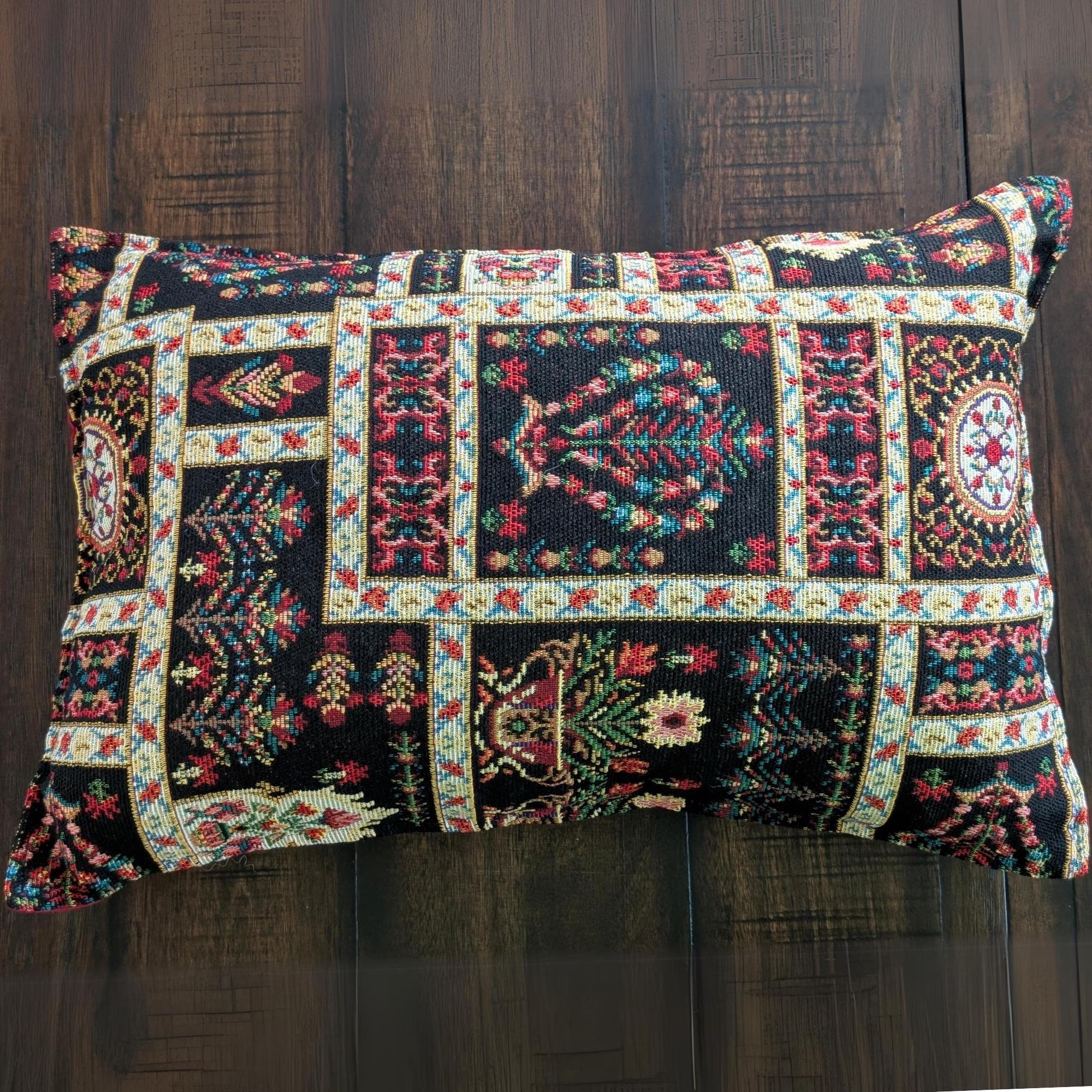 Handmade Persian Kilim Lumbar Pillow: Vintage Boho Decor (19x12")