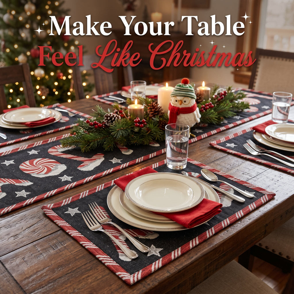 Set of 4-Pieces Peppermint Joy Holiday Tapestry Placemats 13” x 19”