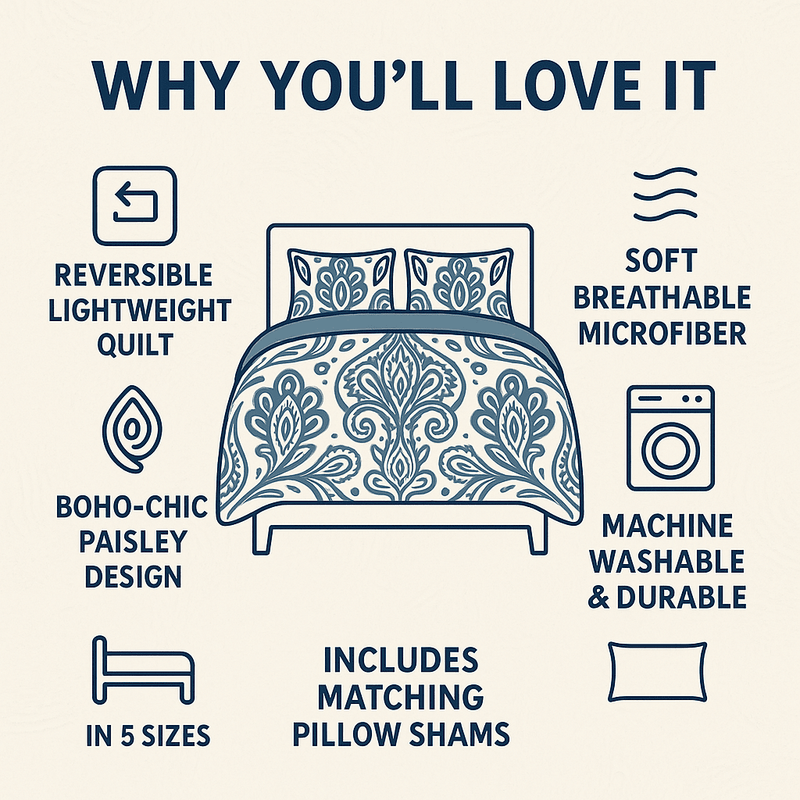 DaDa Bedding Bohemian Summertime White Blue Floral Paisley Bedspread Set (KSX-003)