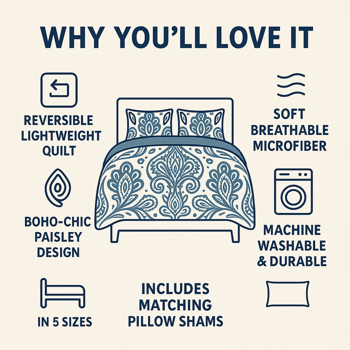 DaDa Bedding Bohemian Summertime White Blue Floral Paisley Bedspread Set (KSX-003)