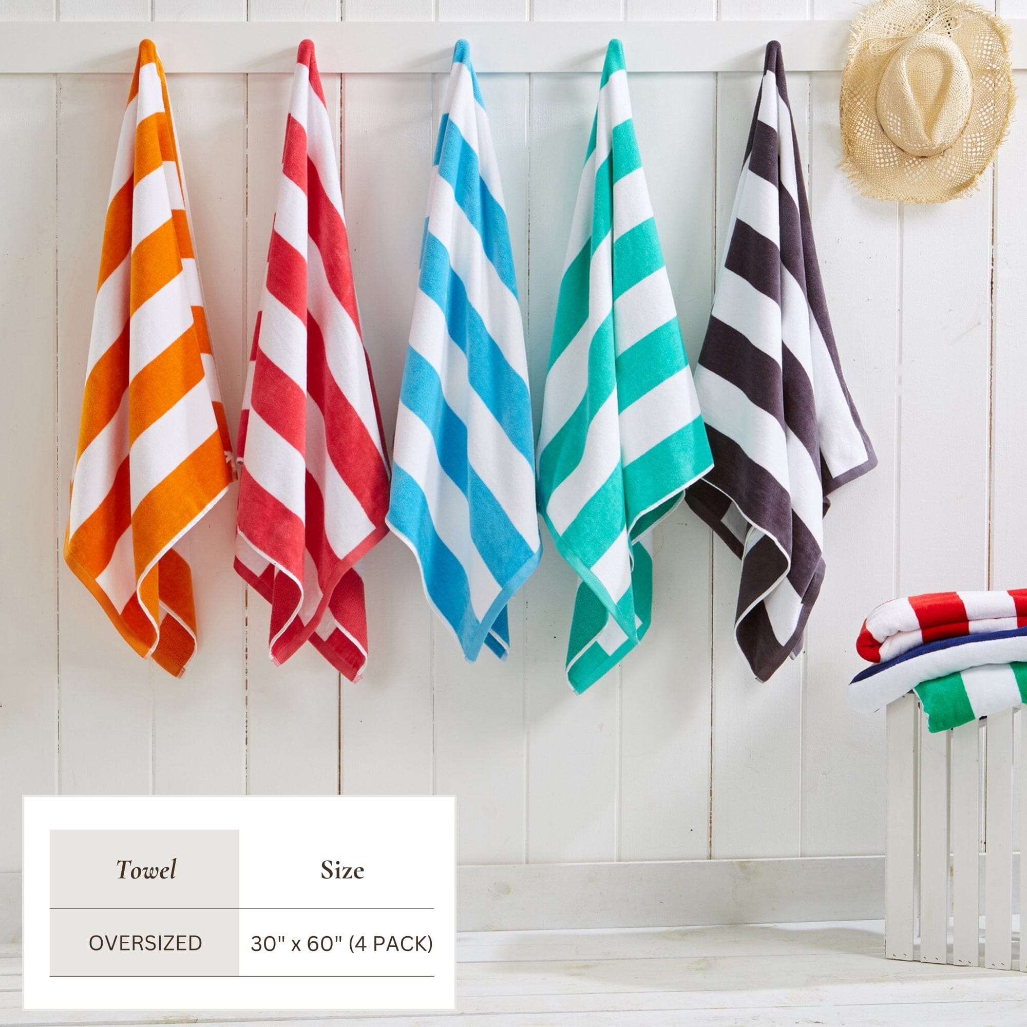 Cotton Velour Cabana Stripe Beach Towel - Novia Collection (Shipping fees may apply)