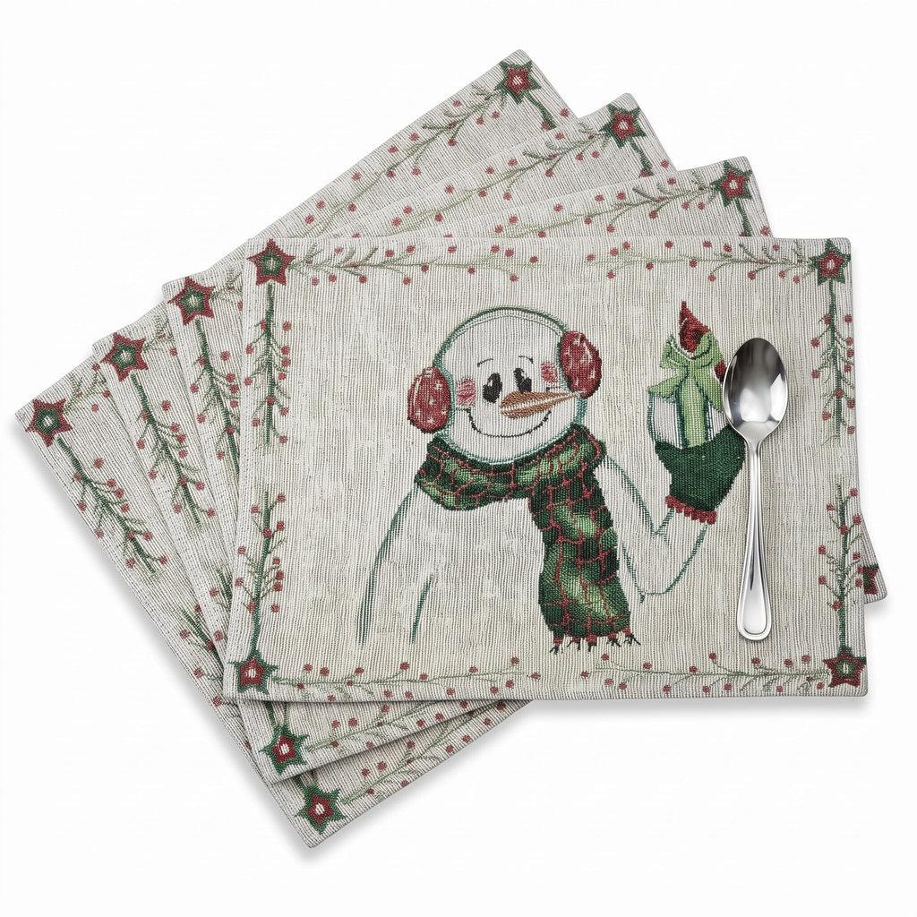Set of 4-Pieces Magical Snowman Holiday Tapestry Placemats 13” x 19”