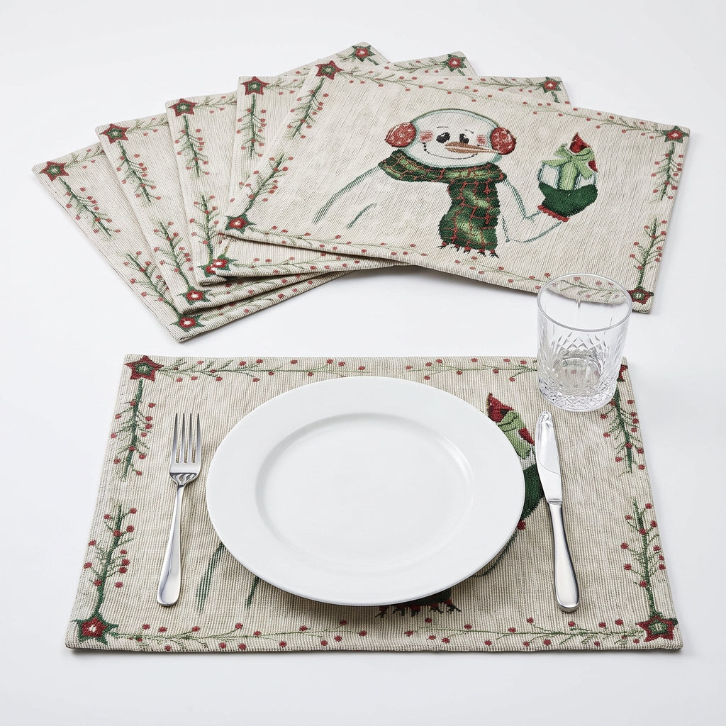 Set of 4-Pieces Magical Snowman Holiday Tapestry Placemats 13” x 19”