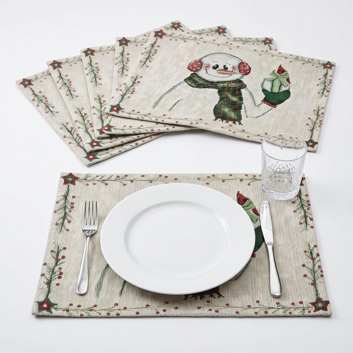 DaDa Bedding Set of 4-Pieces Magical Snowman Holiday Tapestry Placemats 13” x 19” (9733)