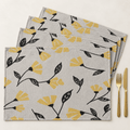 DaDa Bedding Set of 4 Yellow Fleur Spring Tapestry Placemats featuring a floral woven pattern displayed on a dining table setting with gold cutlery