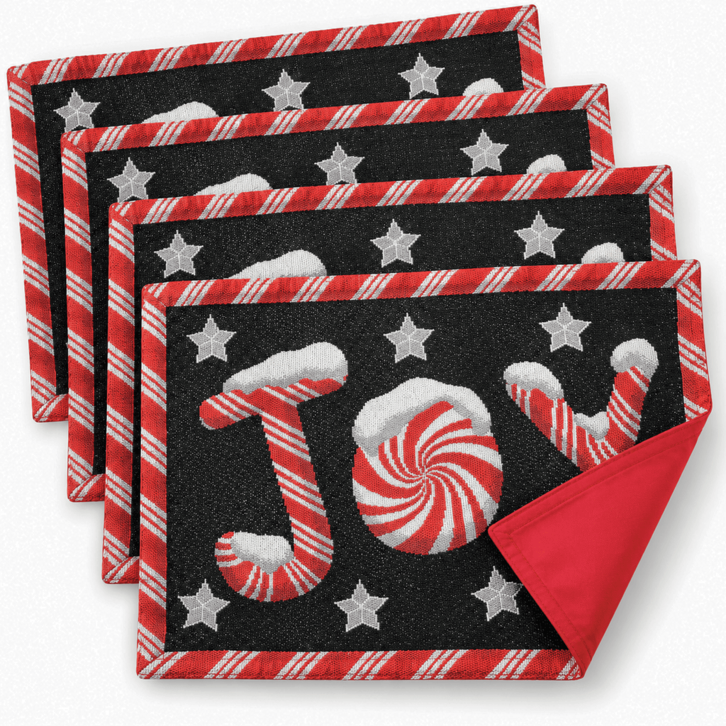 Set of 4-Pieces Peppermint Joy Holiday Tapestry Placemats 13” x 19”