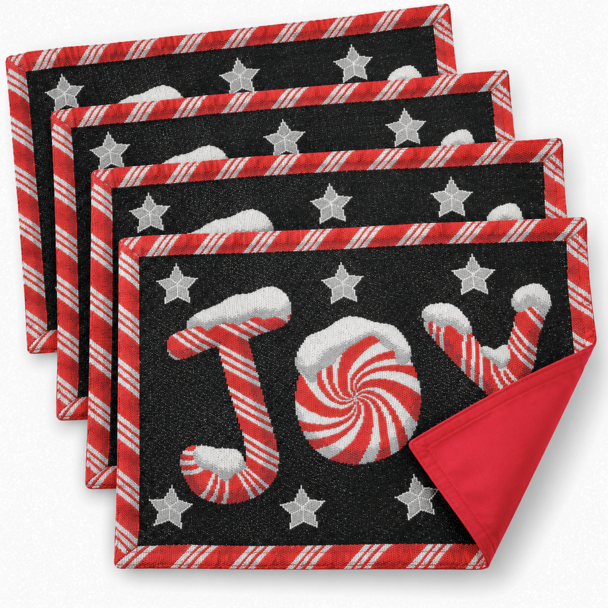 DaDa Bedding Set of 4-Pieces Peppermint Joy Holiday Tapestry Placemats 13” x 19” (12904)
