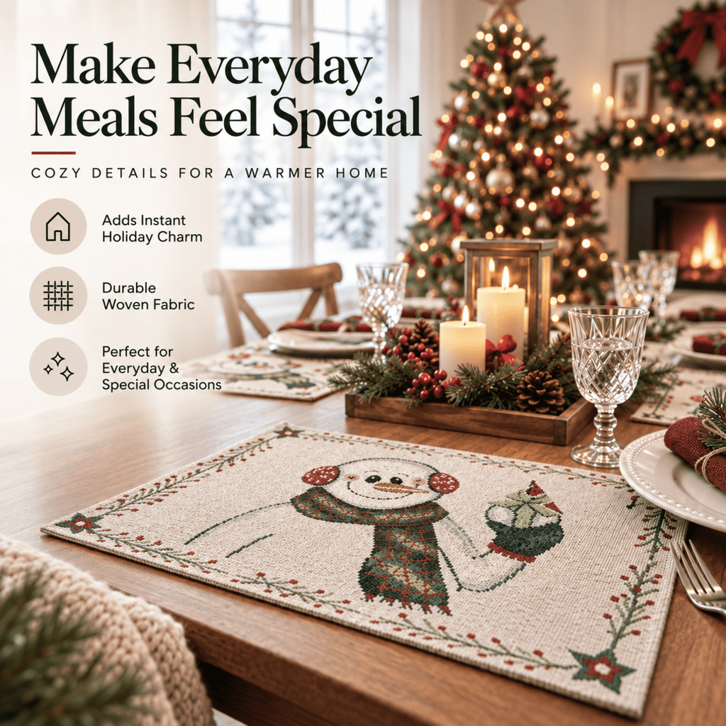 Set of 4-Pieces Magical Snowman Holiday Tapestry Placemats 13” x 19”