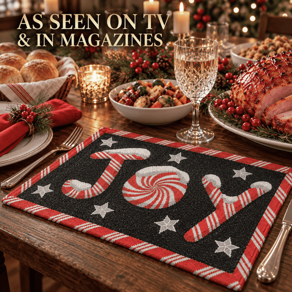 Set of 4-Pieces Peppermint Joy Holiday Tapestry Placemats 13” x 19”