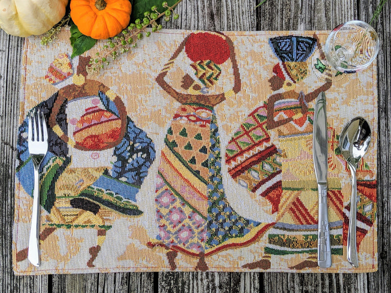 DaDa Bedding Set of 4-Pieces Dancing Women African Kwanzaa Tapestry Dining Table Placemats 13” x 19” (18117) - DaDa Bedding Collection
