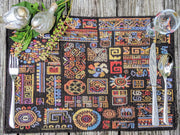 DaDa Bedding Set of 4-Pieces Ethnic Ornaments Geometric Black Tapestry Dining Placemats 13” x 19” (18118) - DaDa Bedding Collection