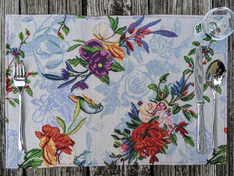 DaDa Bedding Set of 4-Pieces Tropical Sky Blue Birds Floral Tapestry Dining Table Placemats 13” x 19” (18116) - DaDa Bedding Collection