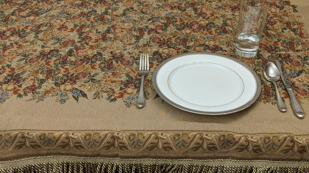 DaDa Bedding Wildflower Wonderland Floral Golden Beige Tan Square Dining Table Cloth (3100) - DaDa Bedding Collection