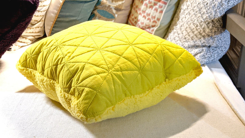 DaDa Bedding Hand-Made Tuscan Sun Yellow Sherpa Backside Quilted Throw Pillow - 18" x 18" - DaDa Bedding Collection