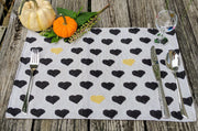 DaDa Bedding Set of 4-Pieces Lovely Yellow & Black Hearts Tapestry Dining Table Placemats 13” x 19” (18113) - DaDa Bedding Collection