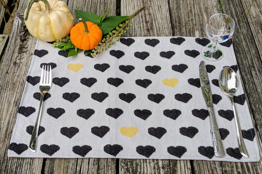 Placemat - DaDa Bedding Lovely Black and Yellow Hearts Placemats, Set of 4 Tapestry 13” x 19” (18113) - DaDa Bedding Collection