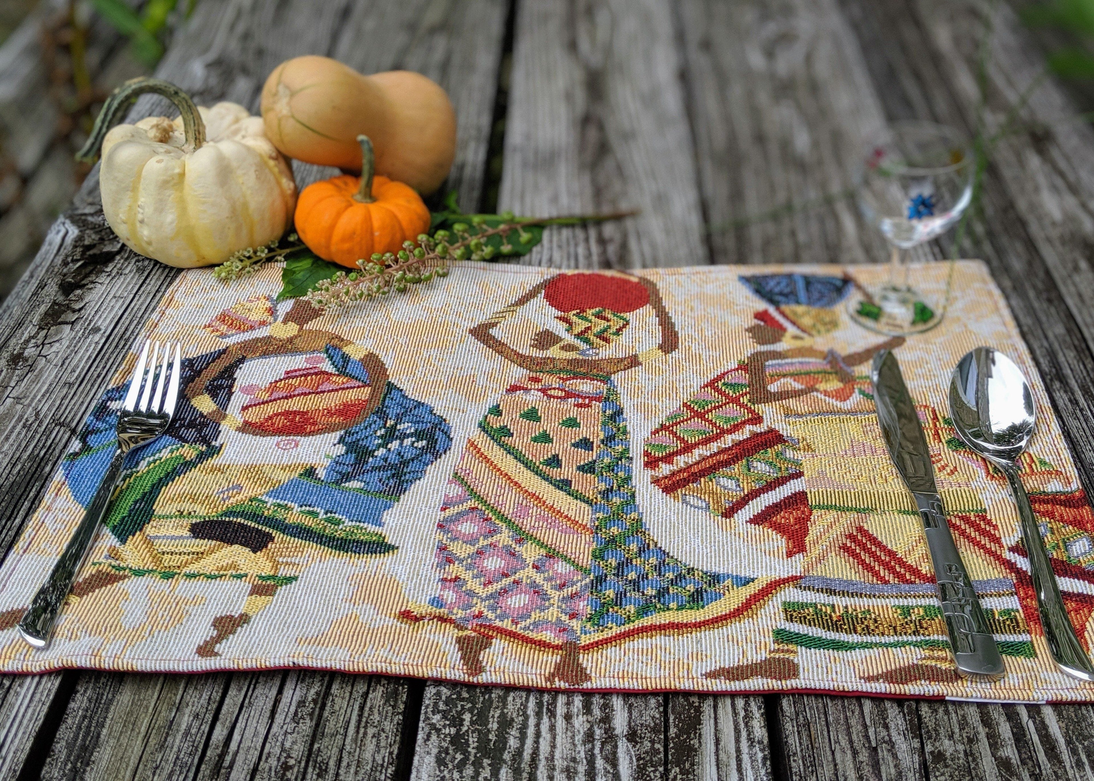 DaDa Bedding Set of 4-Pieces Dancing Women African Kwanzaa Tapestry Dining Table Placemats 13” x 19” (18117) - DaDa Bedding Collection