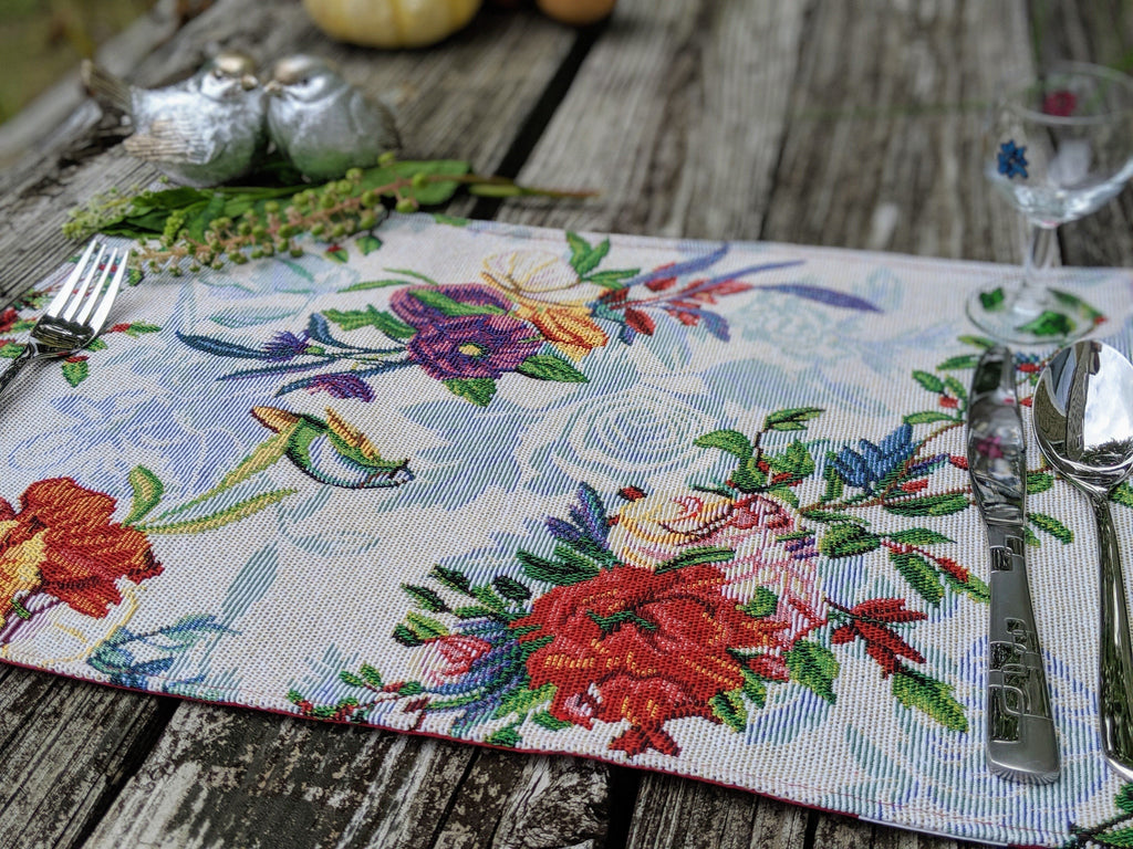 DaDa Bedding Set of 4-Pieces Tropical Sky Blue Birds Floral Tapestry Dining Table Placemats 13” x 19” (18116) - DaDa Bedding Collection