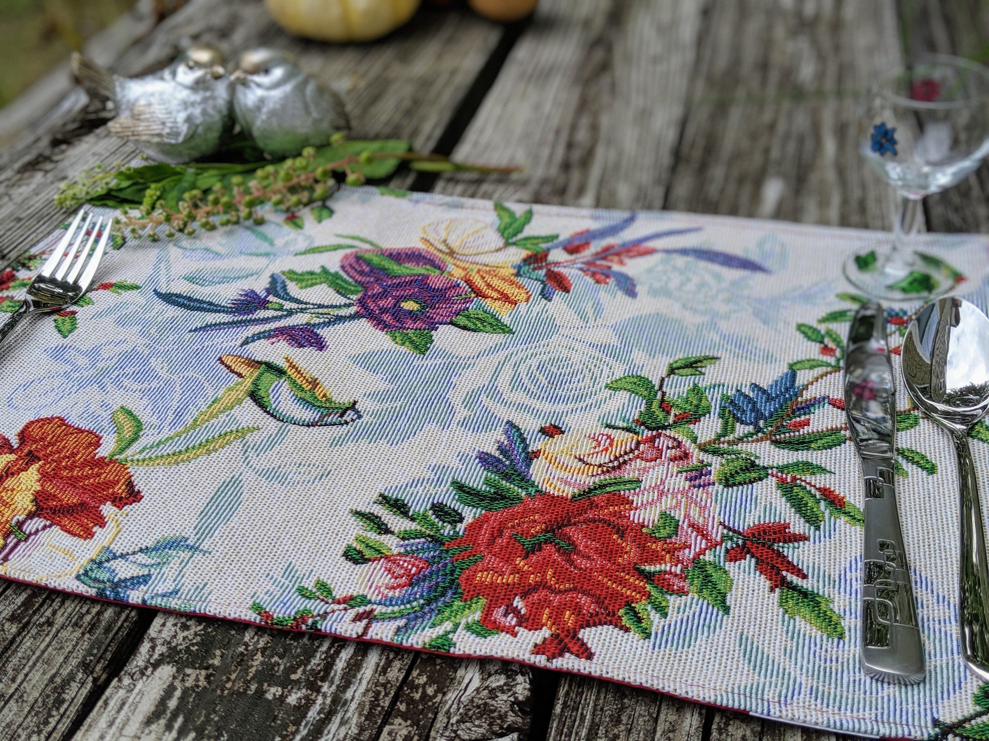 DaDa Bedding Set of 4-Pieces Tropical Sky Blue Birds Floral Tapestry Dining Table Placemats 13” x 19” (18116) - DaDa Bedding Collection