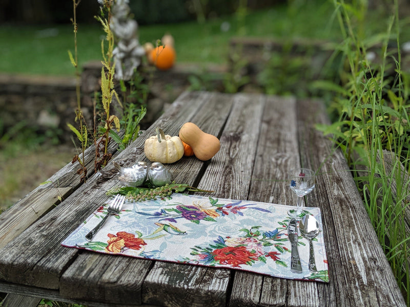 DaDa Bedding Set of 4-Pieces Tropical Sky Blue Birds Floral Tapestry Dining Table Placemats 13” x 19” (18116) - DaDa Bedding Collection